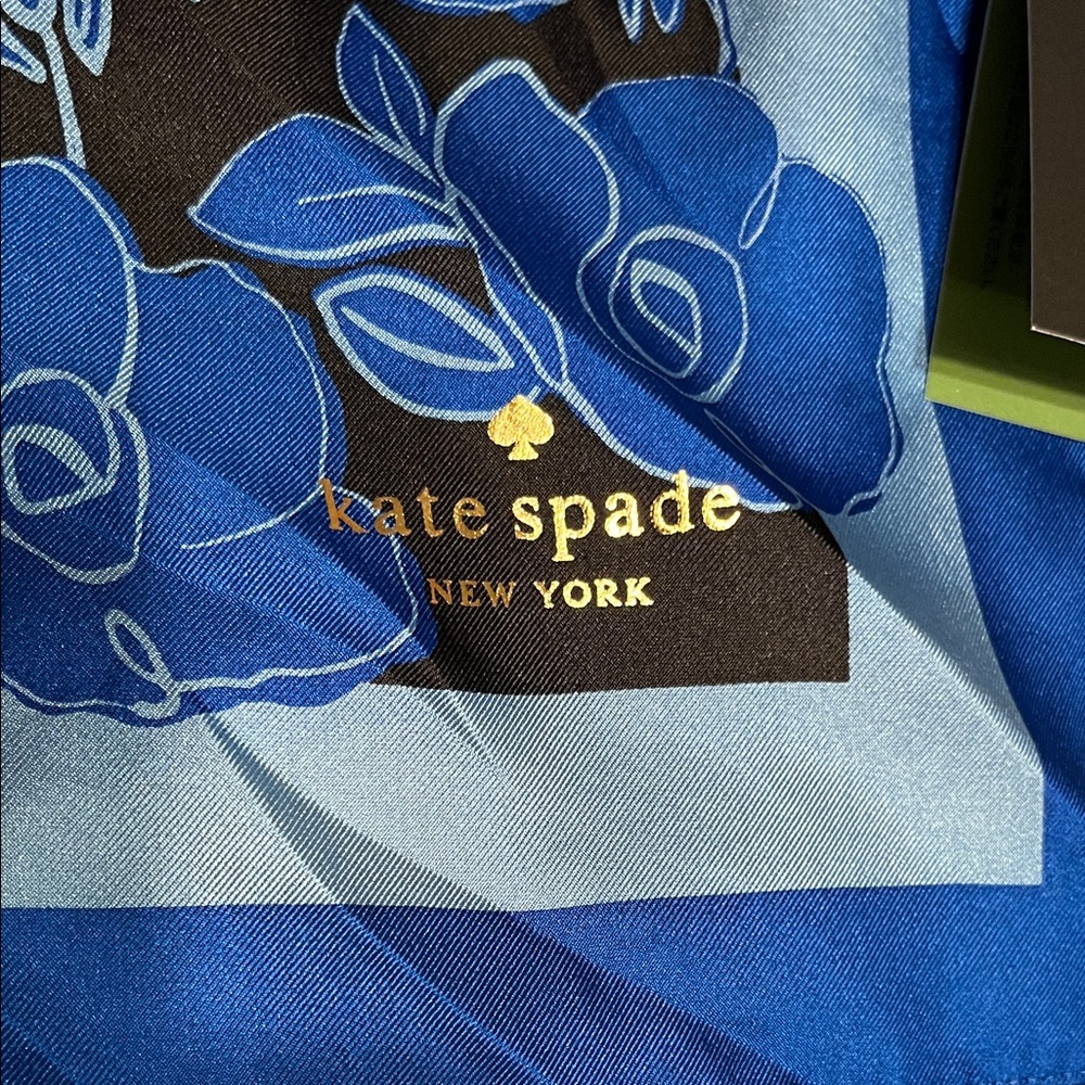 NWT Kate Spade Vibrant Blue Rose Scarf 28”+28” - Picture 2 of 6